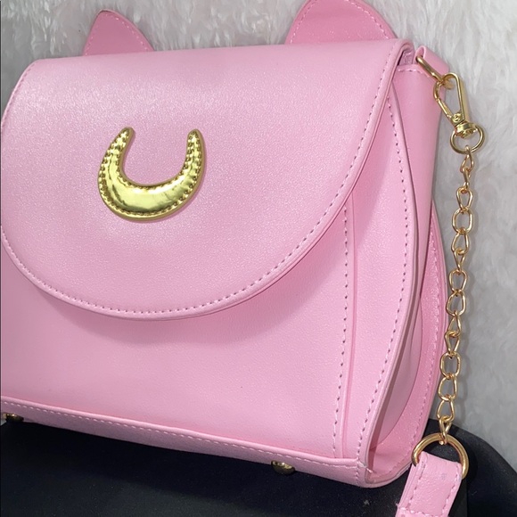 ⬇️NWOT Sailor Moon inspired Pink and Gold Crossbody Bag with Cat Ears - Picture 2 of 6